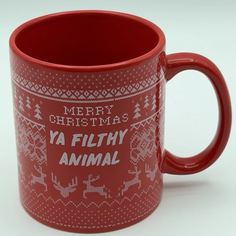 Typo Merry Christmas Ya Filthy‎ Animal Red Stoneware Mug Holiday Coffee Cup 12oz